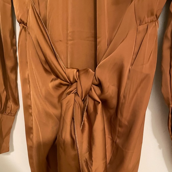 Long Sleeve Satin Tie Waist Dress - Picture 6 of 6